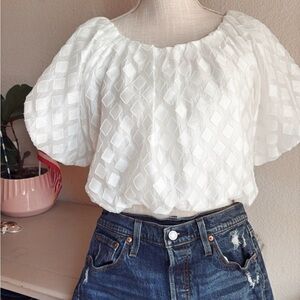 RO+DE Cropped White Blouse with Geometric Shape Size S